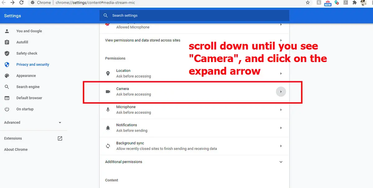 The fourth image of a tutorial series to fix your camera in Cyborg Llama: scroll down until you see 'camera' then click 'expand' arrow