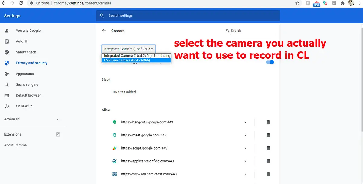 The sixth image of a tutorial series to fix your camera in Cyborg Llama: select the correct camera