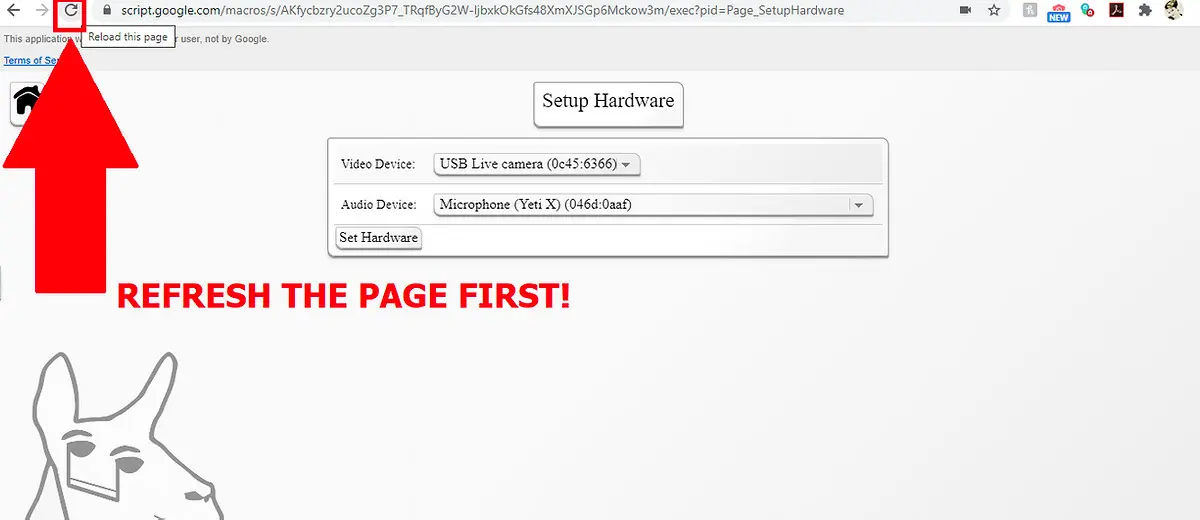 The eighth image of a tutorial series to fix your camera in Cyborg Llama: refresh the page