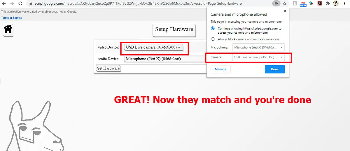 The ninth image of a tutorial series to fix your camera in Cyborg Llama: now the cameras match and you're done