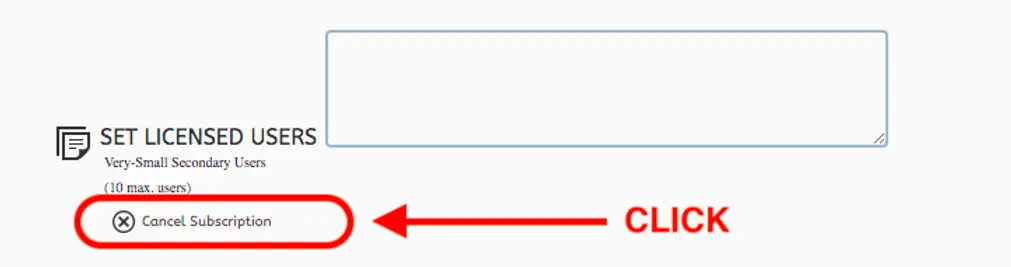 The second image of a tutorial series to cancel your subscription in Cyborg Llama: click "Cancel"